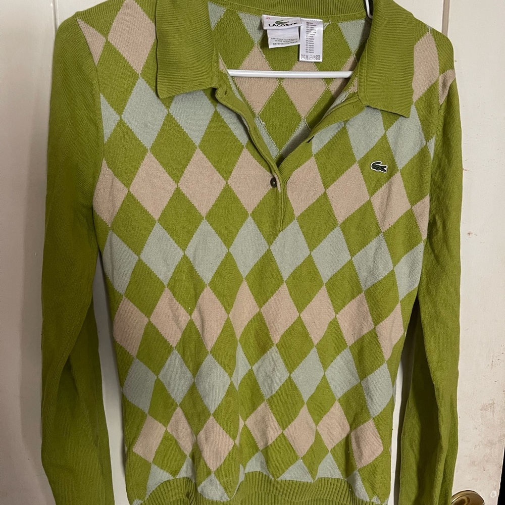 Lacoste Women's Green Argyle Sweater